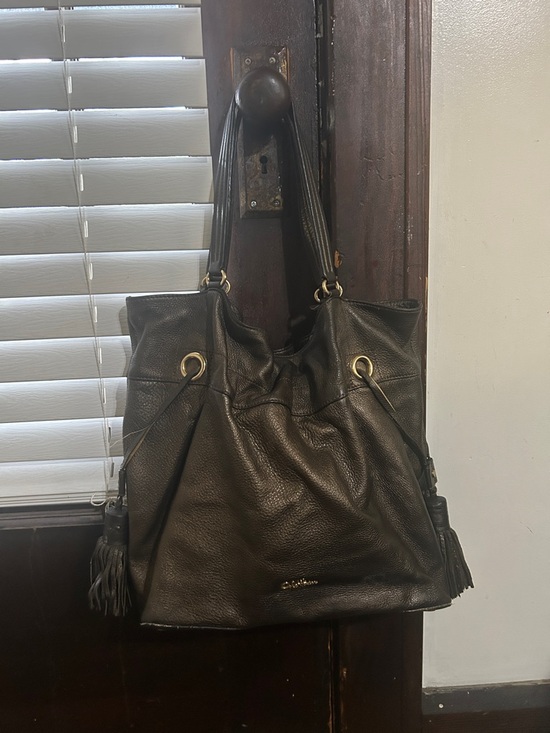 Cole Haan Handbags - Cole Haan Dark Brown Pebbled Leather Shoulder Bag with Tassels